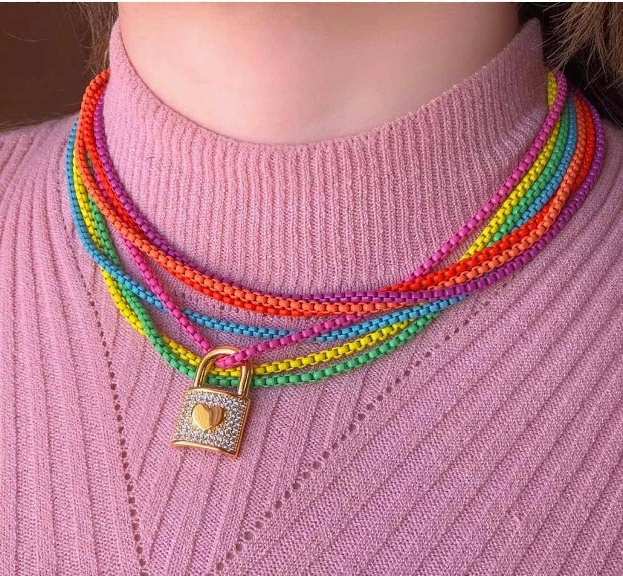 BestBeads&Beyond - Wholesale Link & Chain Necklace - 26 COLORS!!! Enamel Box Chain/Necklace, Enamel Pop Chain Necklaces, Colored Metal Necklace, Wholesale Enamel Chain,3mm,sku#M3982