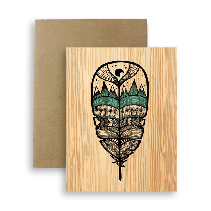 Red Umbrella Designs - Wholesale Everyday Greeting Card - Wood Feather Greeting Card0