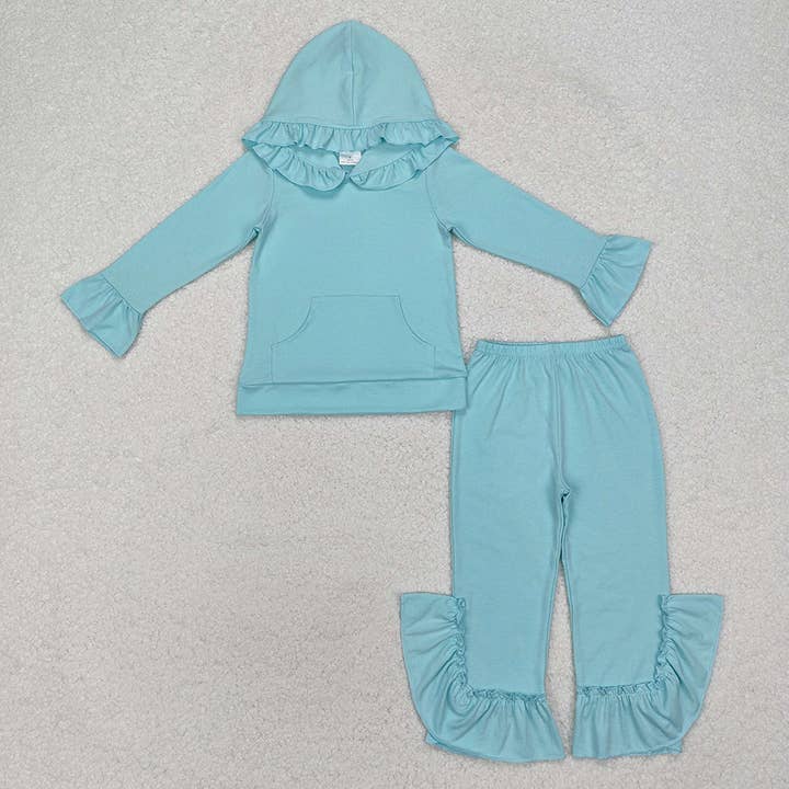 Aier Wholesale - Wholesale Top & Pant Set - Kids - 5 Colors Cotton Sibling Baby Girls Hooded Ruffle Top Bell Pants Clothes Sets