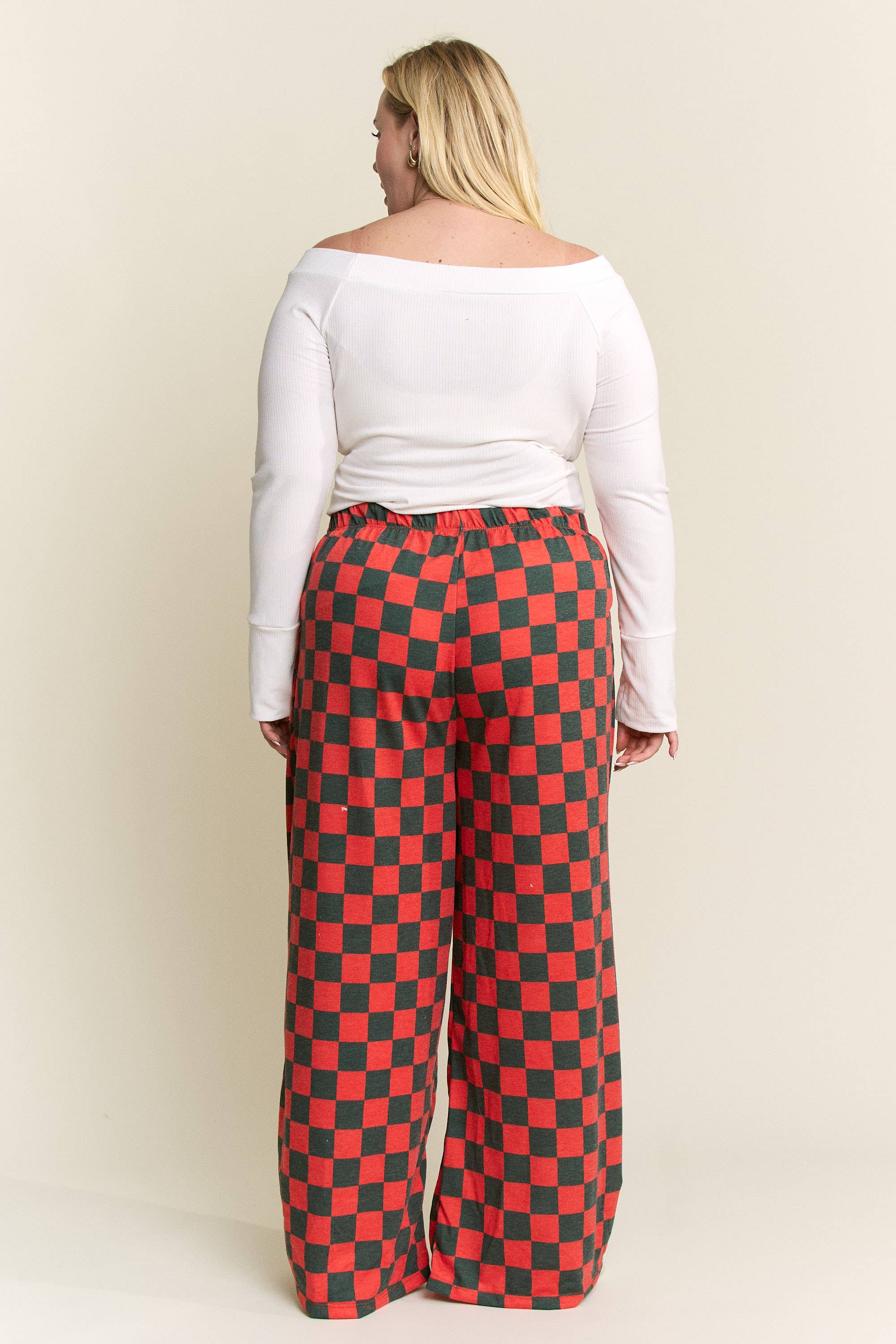 JADE BY JANE - Wholesale Pants - Women's - HIGH WAIST CHECKERED STRAIGHT LEG KNIT PANTS36