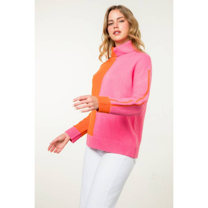 PINK Colorblock Turtleneck Sweater for wholesale on Faire