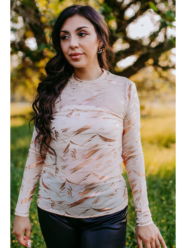Neutral MK458 Gold Paint Mesh Top for wholesale on Faire