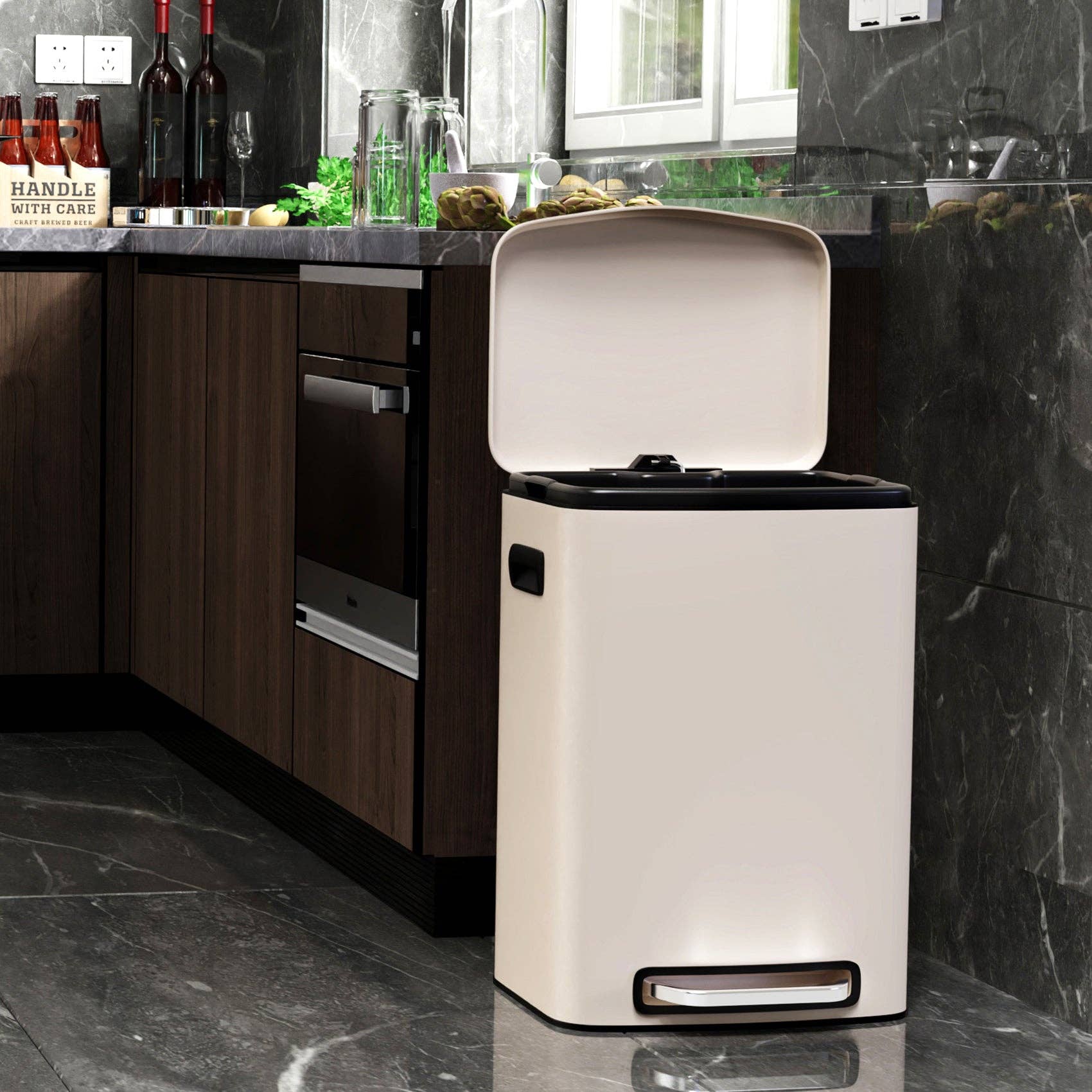 39F Inc. - Wholesale Trashcan/Trash Bin - 13 Gallon White Steel Kitchen Trash Can - Foot Pedal18