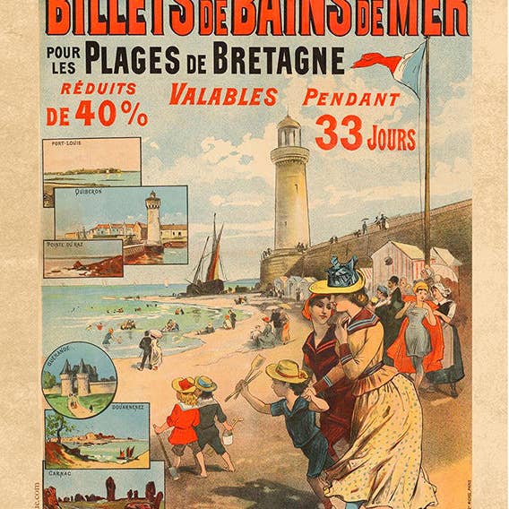 Retro-Poster „Baden im Meer“, 42 x 59,4, 5 Stück, A2 für den Großhandel von Artiste de la Baie du Mont Saint-Michel