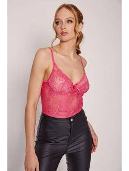 Lace plunge body in hot pink for wholesale on Faire3