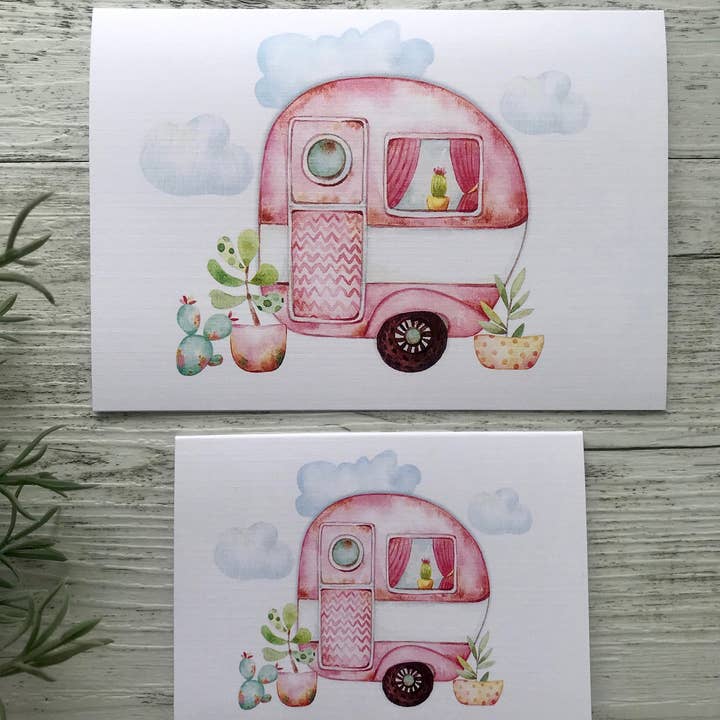 Scattered Seed Co - Wholesale Stationery/notecard set - VINTAGE CARAVANS cards set of 4 - Glamping4