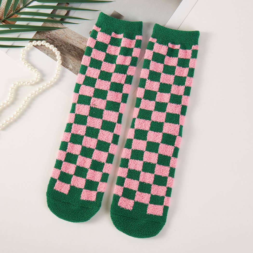 ASSORTED Green Pink Mix Pattern Cozy Crew Sock Set for wholesale on Faire5