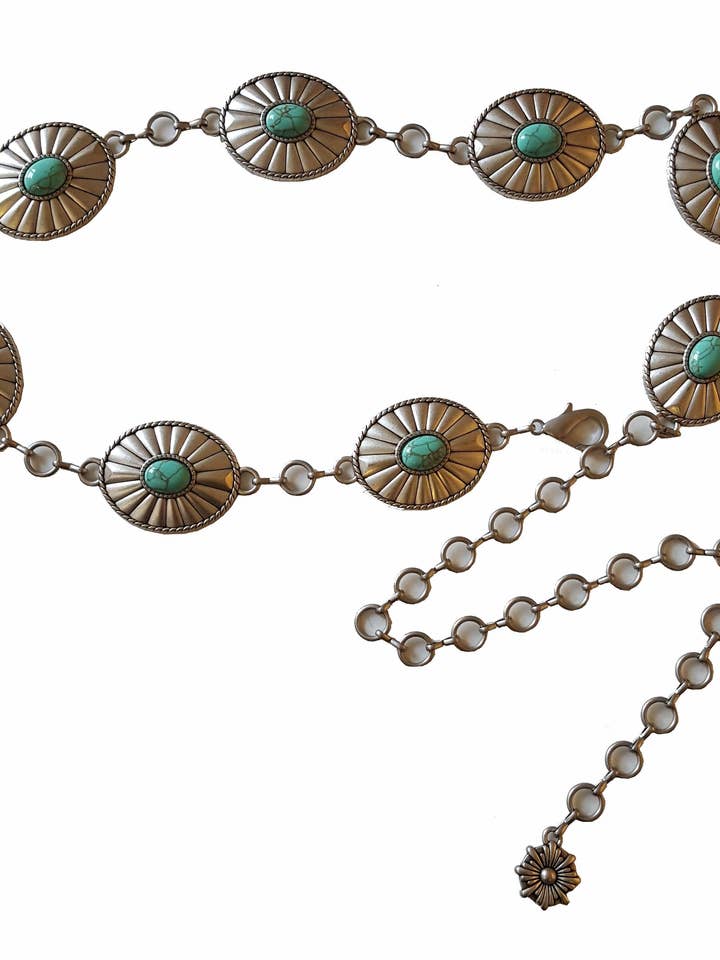 Plus Sizes: Western Oval Concho Chain belt with stones for wholesale by Axesoria West