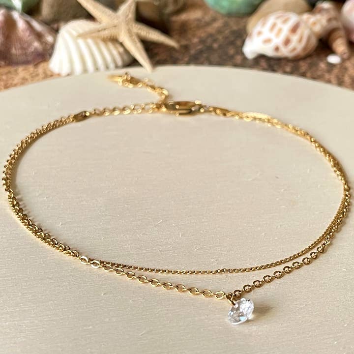 Dainty CZ Anklet - 18k Gold Diamond Ankle Bracelet - for wholesale by Blueyejewelry