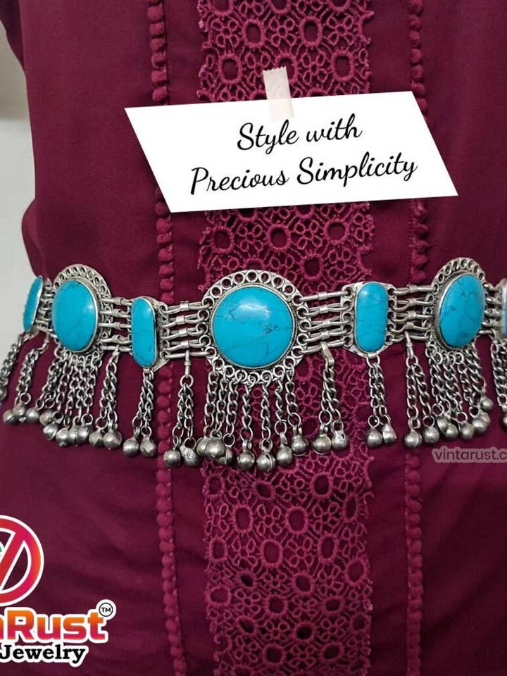 Turkos sten Belly Bälte, Afghanska Tribal Belly Dance Bälte för wholesale av vintarust