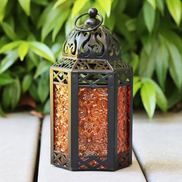 WholesaleMart - Wholesale Candle Holder - Amber Moroccan Candle Lantern Holder, Small