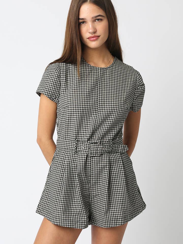 Emma Checkered Romper for wholesale by Olivaceous