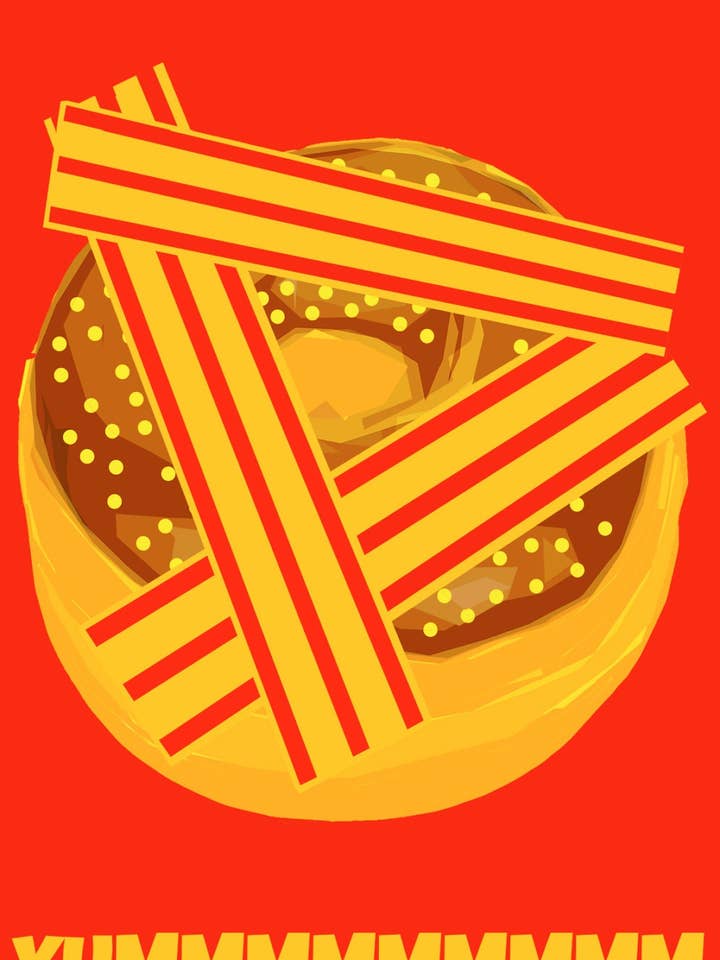 Chocolate Bacon Doughnut Art Print by Giraffes and Robots for wholesale by Giraffes and Robots Pop Art Studio