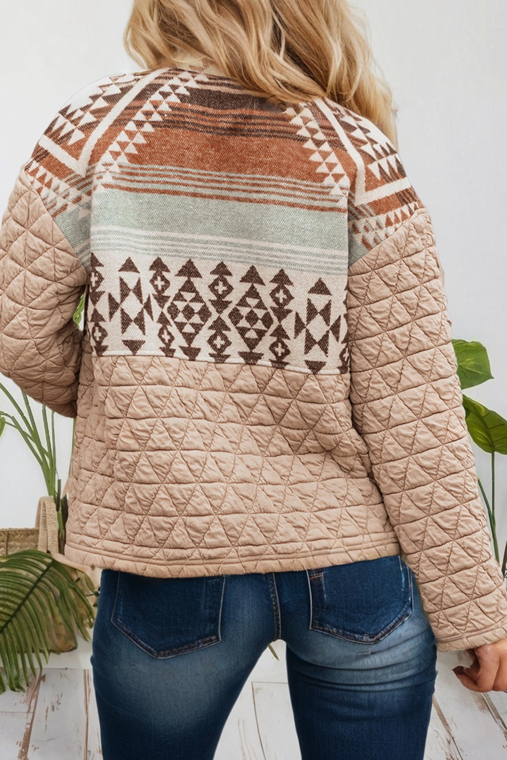 Beige Veste de mode western aztèque matelassée patchwork 66 (S-XL) en vente sur Faire1