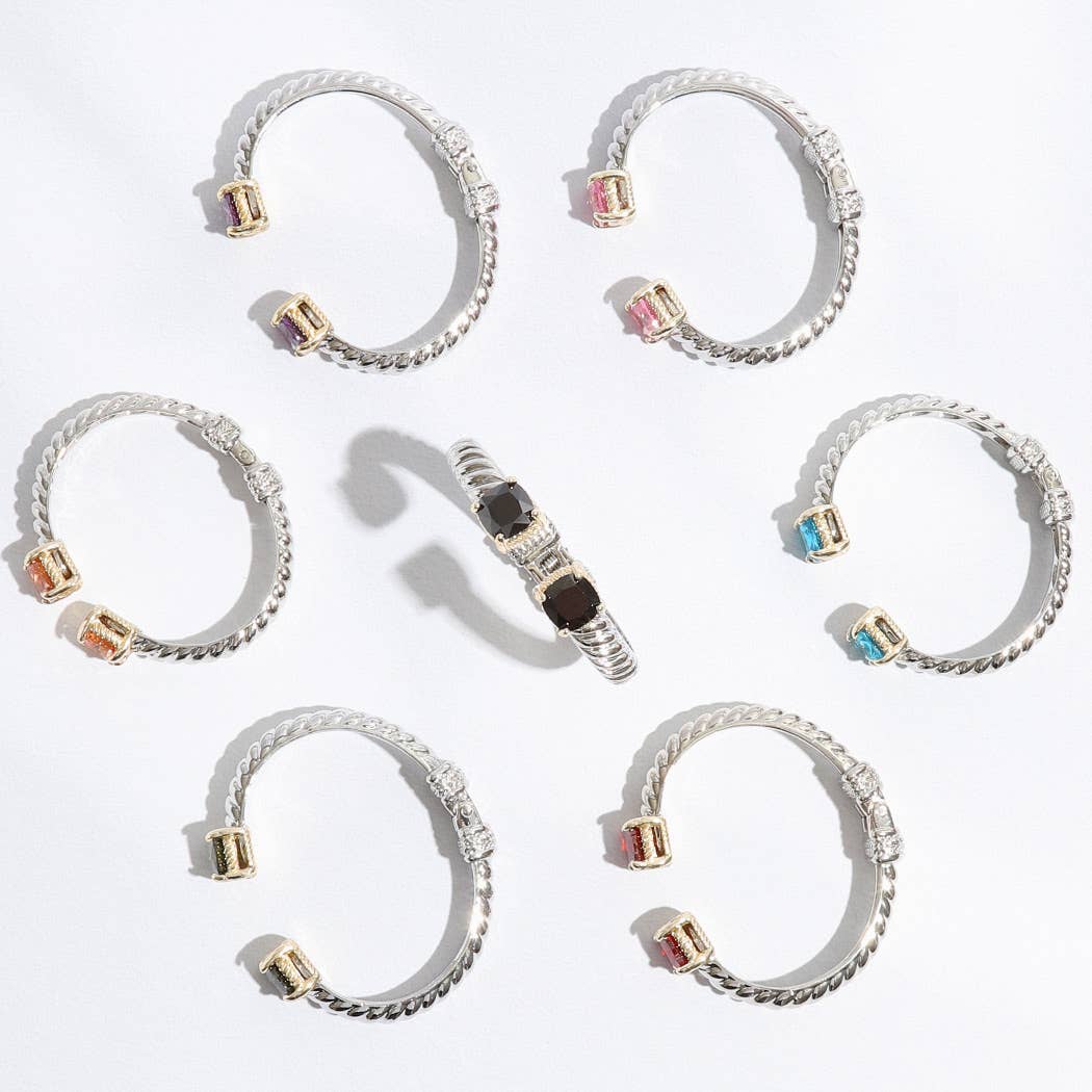 Fashion City - Wholesale Cuff Bracelet - Colored Square Rhinestone Edge Bangle Bracelet19