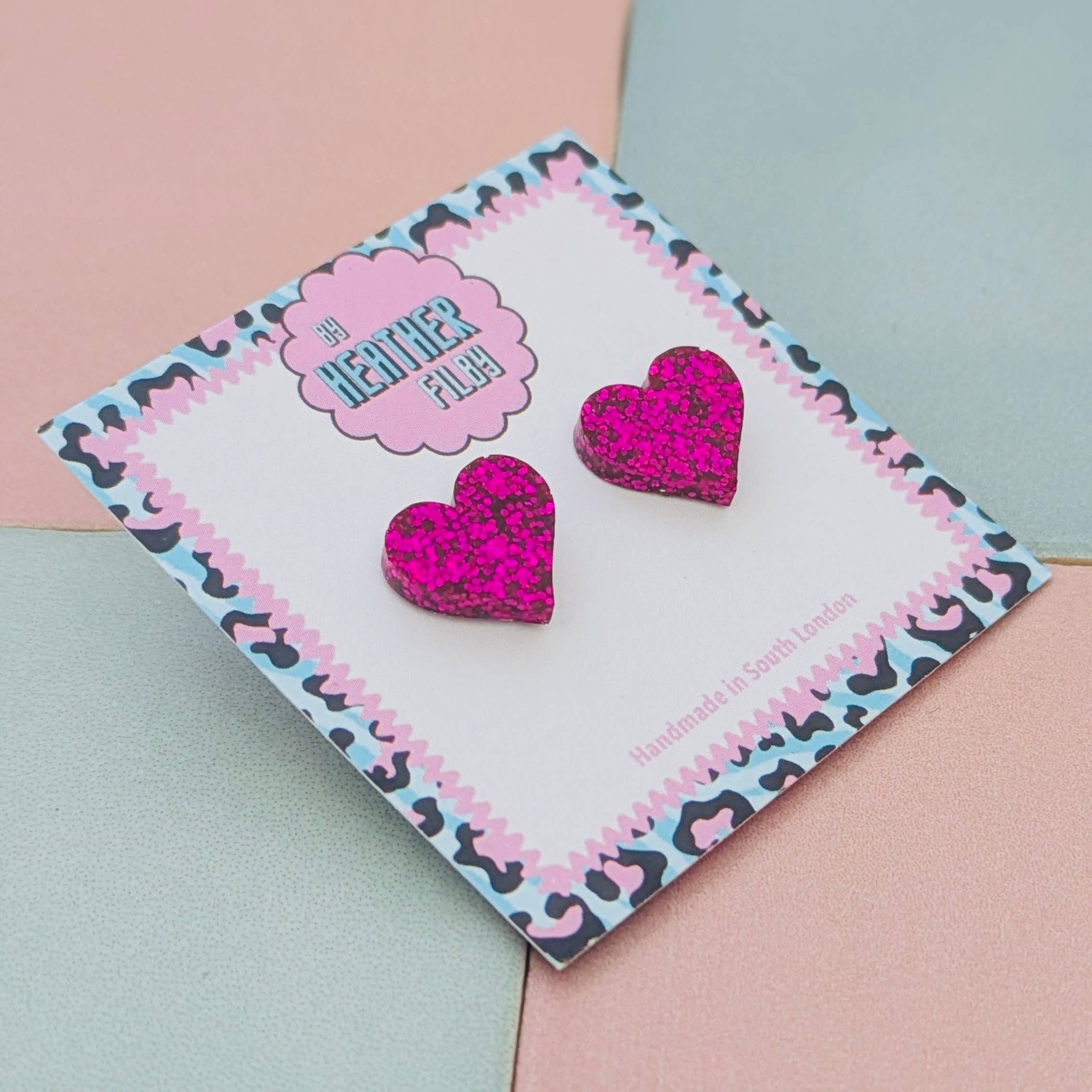 By Heather Filby – wholesale Stud/post earrings – Heart Stud Glitter Earrings (MORE COLOURS) - Best Seller3