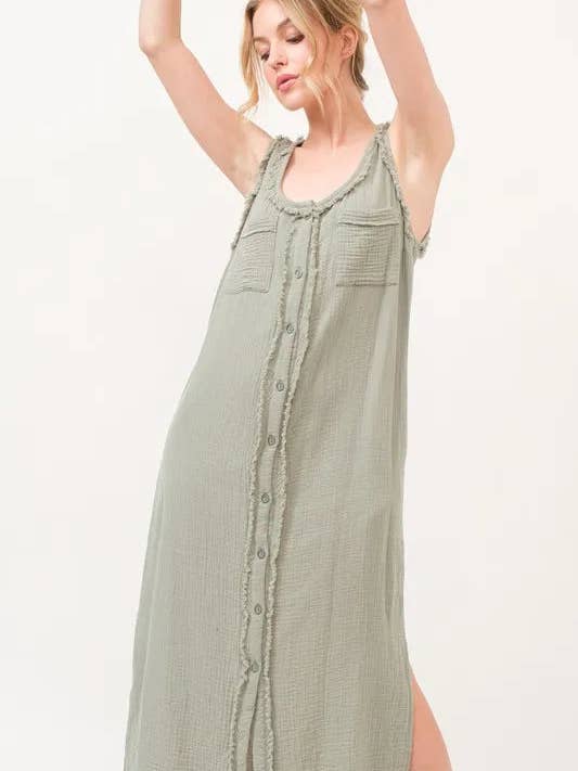 Sage And The Why Washed Gauzed Patch Pocket Tank Midi Dress for wholesale on Faire
