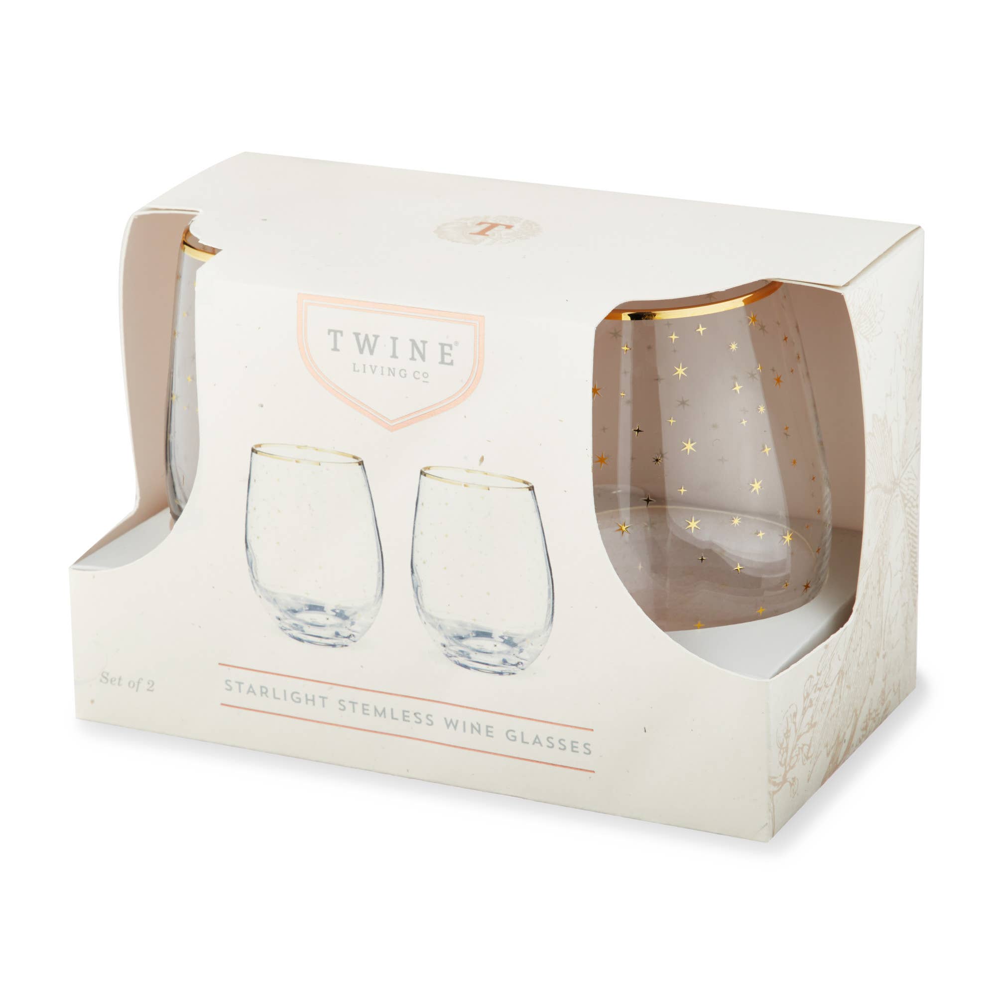 Twine - Wholesale Wine Glass - Starlight Gold Accented Stemless Wine Glasses Set of 21