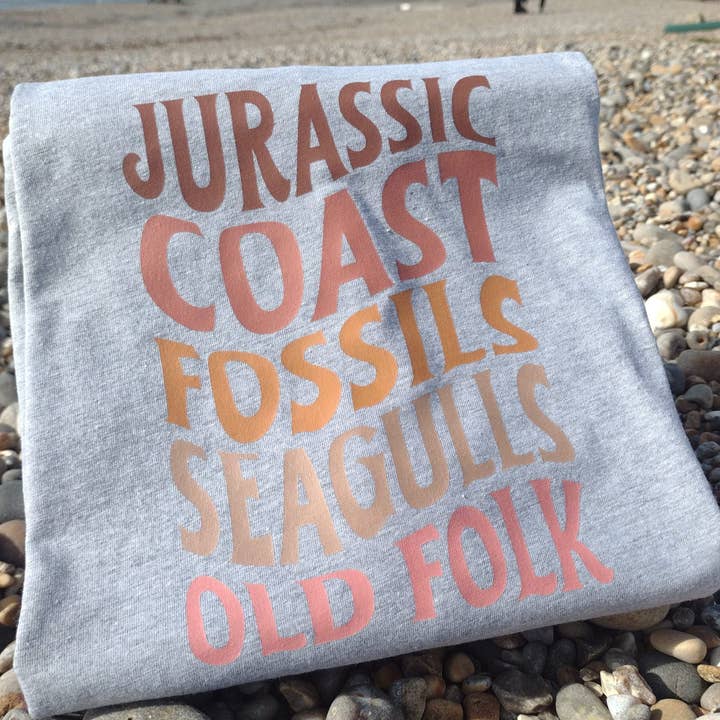 Jurassic Coast, Fossils, Seagulls, Old Folk T Shirt for wholesale by Devon Fox