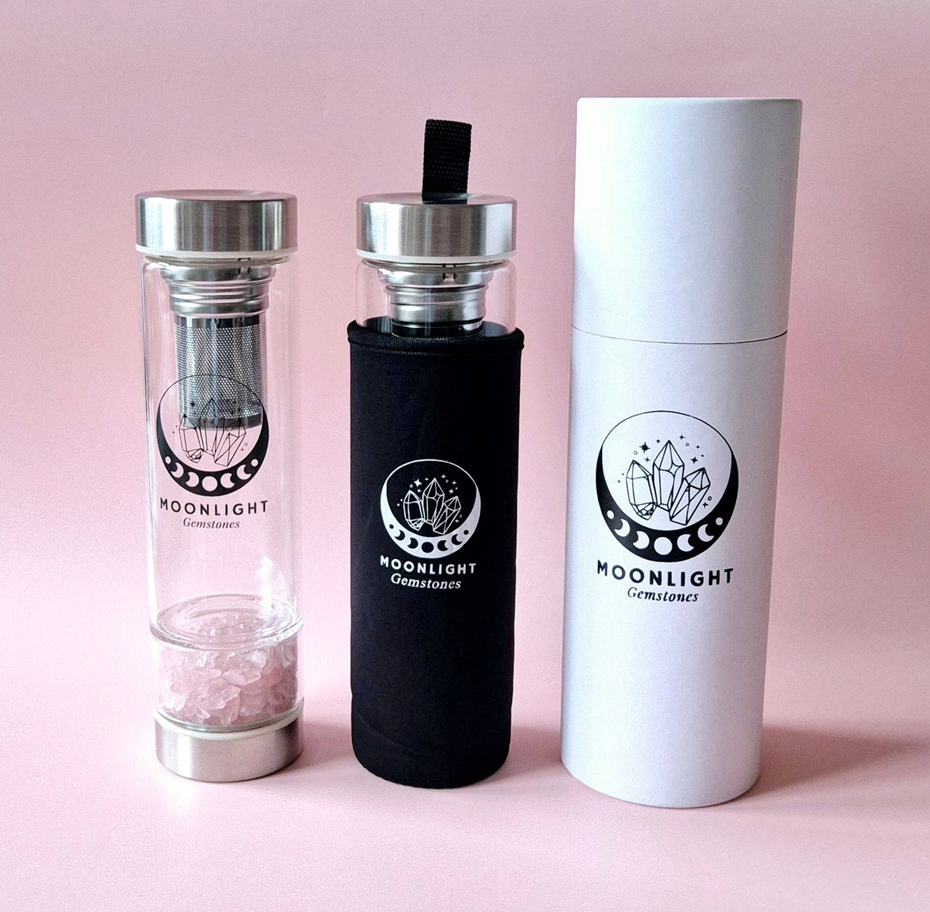 Moonlight Gemstones - Wholesale Water Bottle - Glass Drinking Bottle With Gemstone Filter Water Bottle Rock Crystal – 400 ml1