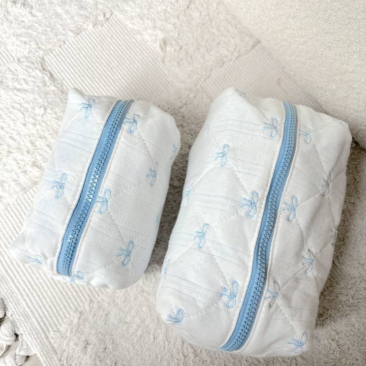 Colorful Natalie - Wholesale Makeup/Cosmetic Bag - Blue Bows Small Embroidered Makeup Bag2