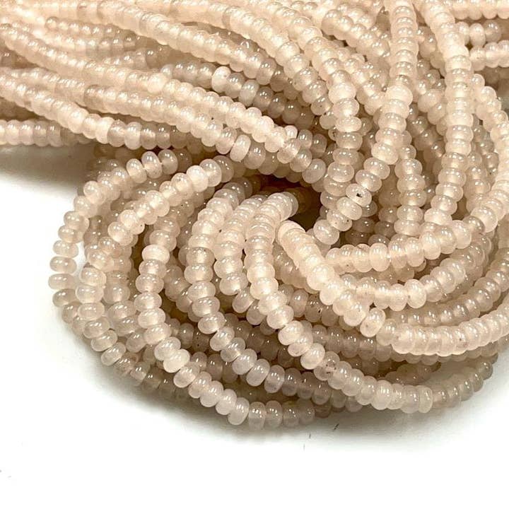 4mm Light Rose Quartz Gemstone Smooth Rondelle Beads Strand for wholesale by TRIVENI USA INC