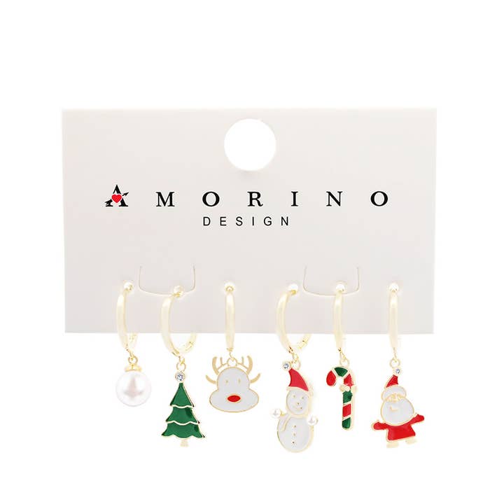 SET OF 6 HOOP EARRINGS WITH CHRISTMAS PENDANT for wholesale by AMORINO SRL
