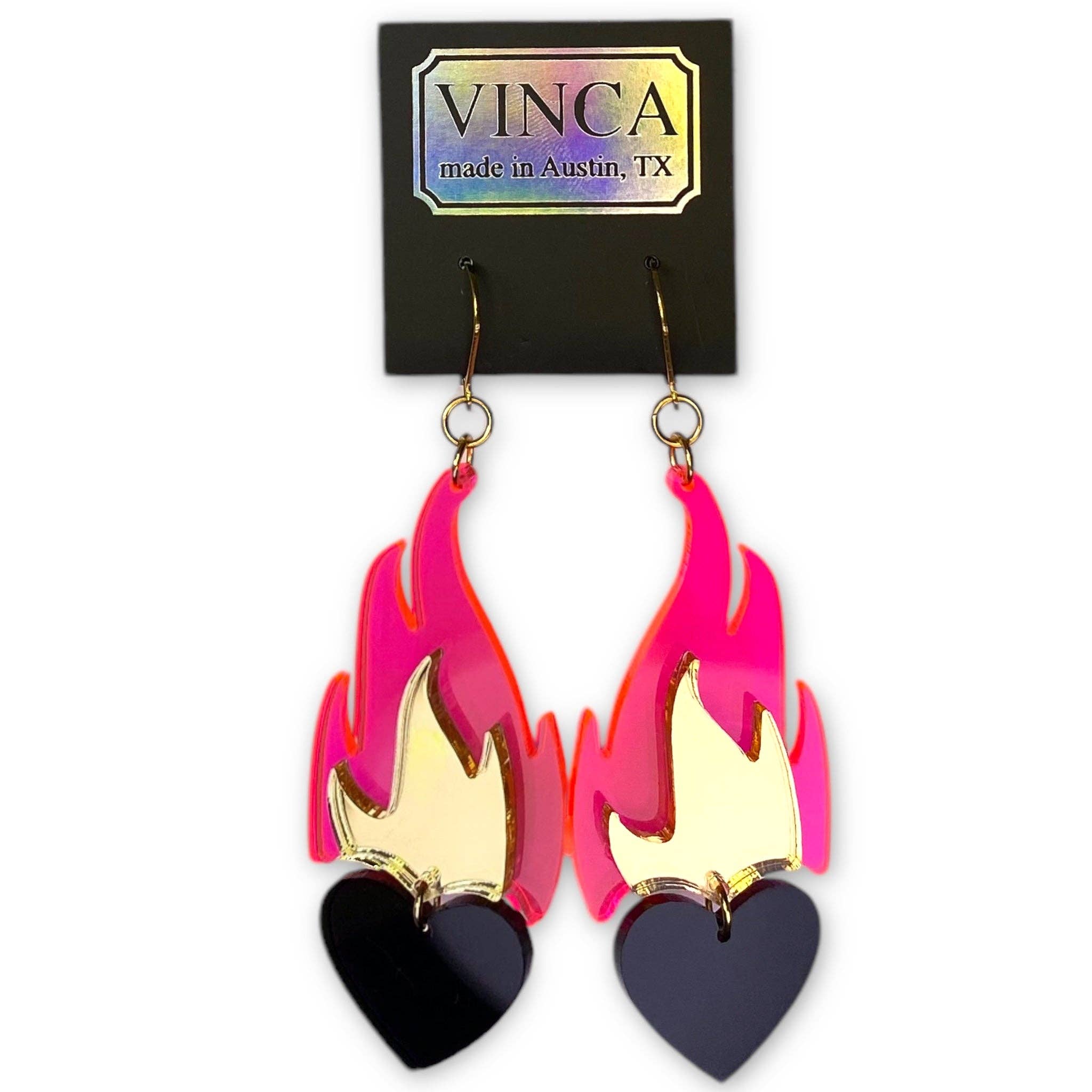 Vinca - Wholesale Dangle Earrings - Love A La Flambé Dangle Earrings - Nightmare Hot Pink1