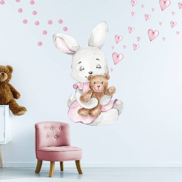 Bunny with teddy v270 wall sticker for wholesale by WANDKIND