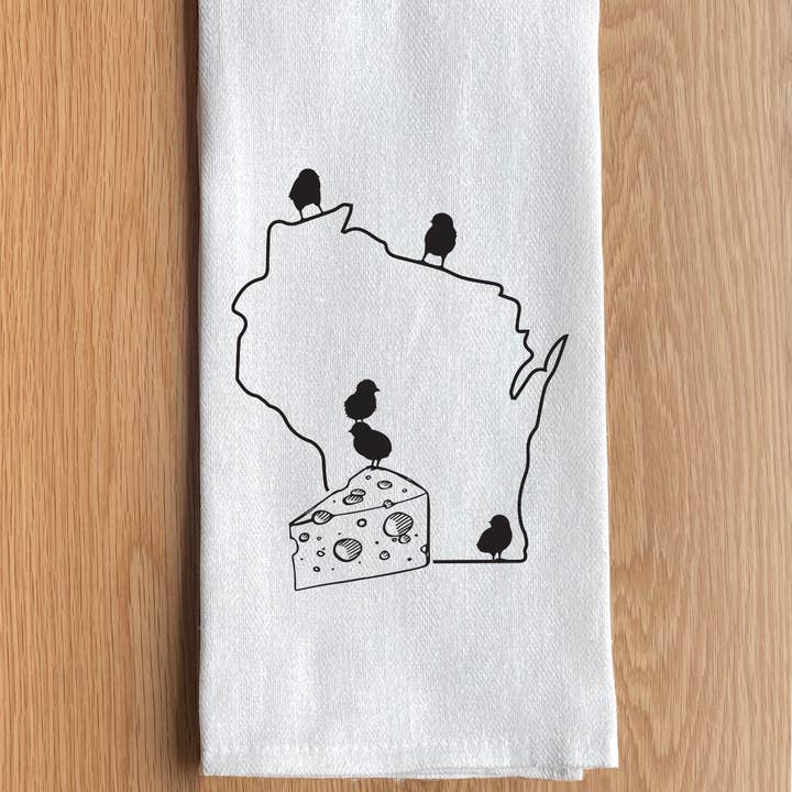 Torchon de cuisine blanc Wisconsin Chick pour la vente par Second Nature by Hand