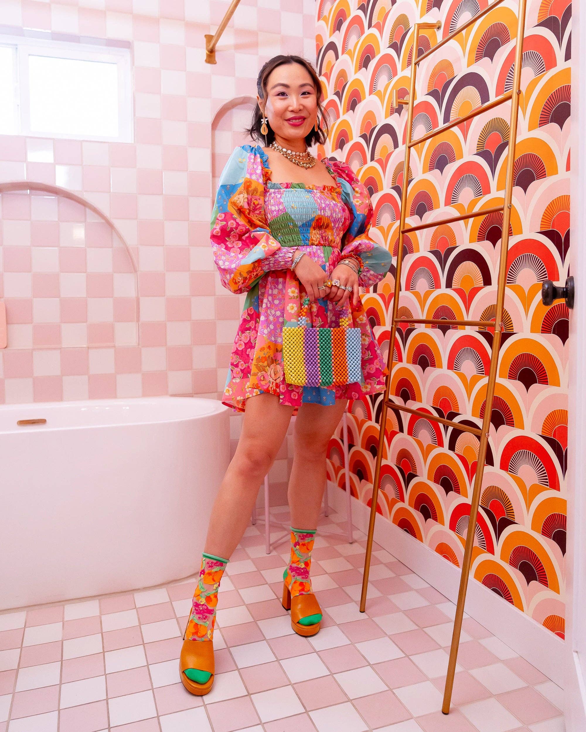 Sock Candy – Engroshandel Strømper - Dame – Orange Floral Sheer Crew Sock4