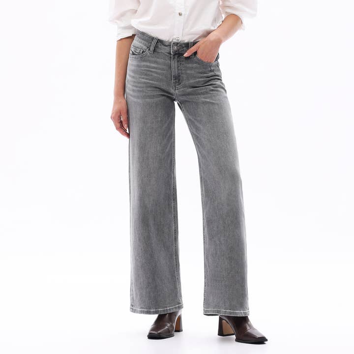 Mid Rise Wide Straight Leg Jeans Stretchy OSW8001 for wholesale by ONESO