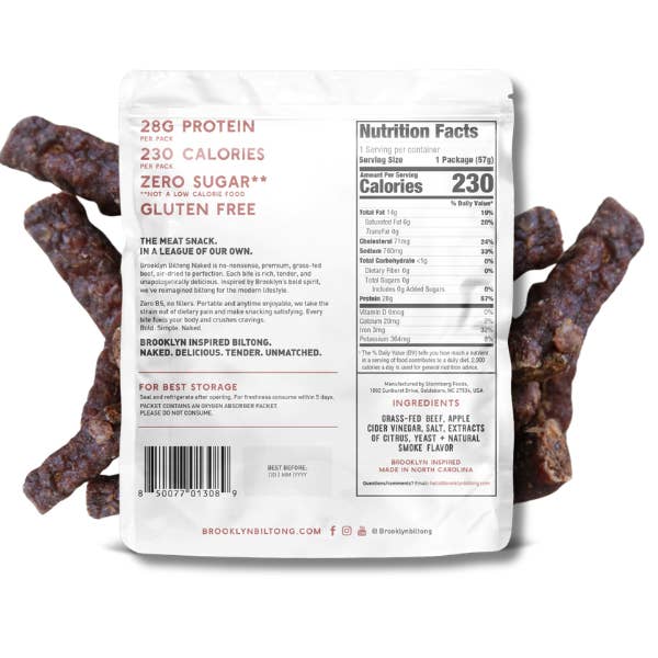 Brooklyn Biltong - Wholesale Jerky - 2oz Grass Fed Biltong Naked Skinny Sticks 1