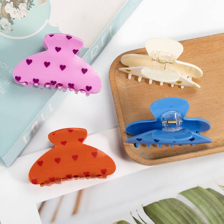 ACCITY - Wholesale Hair Clip - Women's - Mini Heart Acrylic Hair Claw,Creative Print Clip_CWAHA06786