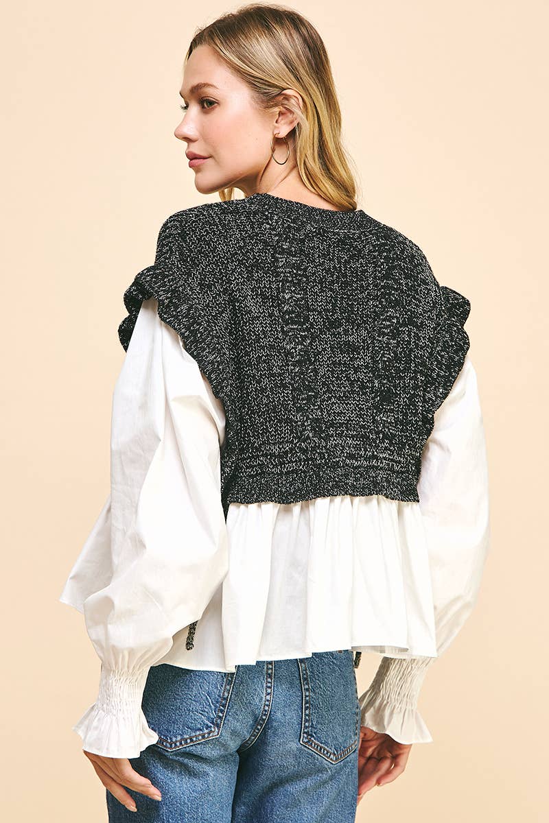 PINCH - Wholesale Blouse - Women's - WOVEN KNIT COMBO BLOUSE - 4974T (GREY)11