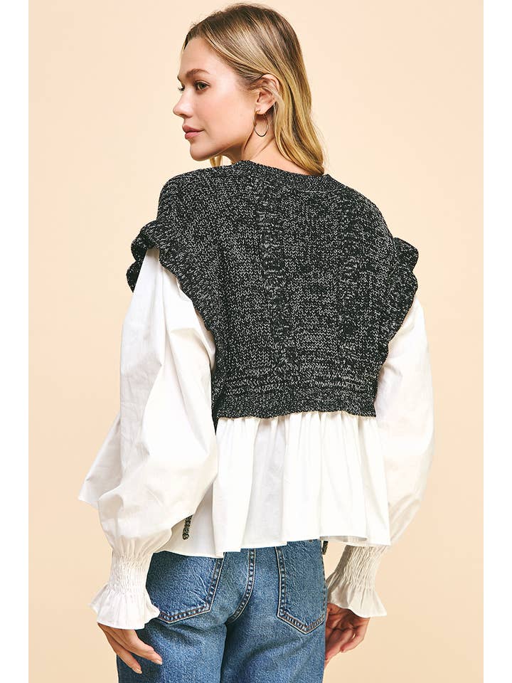 PINCH - Wholesale Blouse - Women's - WOVEN KNIT COMBO BLOUSE - 4974T10