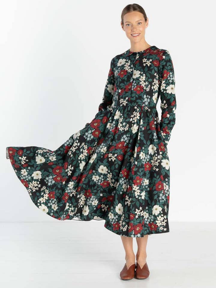 Night Garden Classic – Midi Linen Dress with Peter Pan Collar for wholesale on Faire1