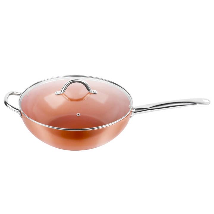 Pressad Aliminum Wok med lock 28CM för wholesale av Swiss Pro+