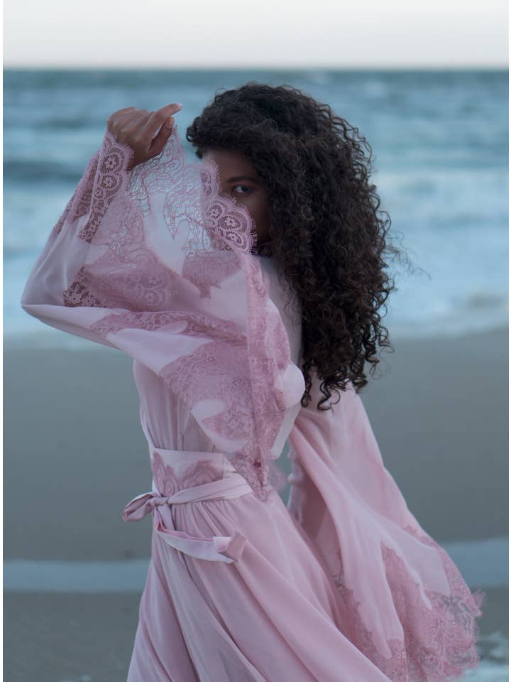 KÂFEMME and Co - Wholesale Robe - Women's - Dreamer Chiffon Robe and Nightgown Set - Blue, Pink, Black14