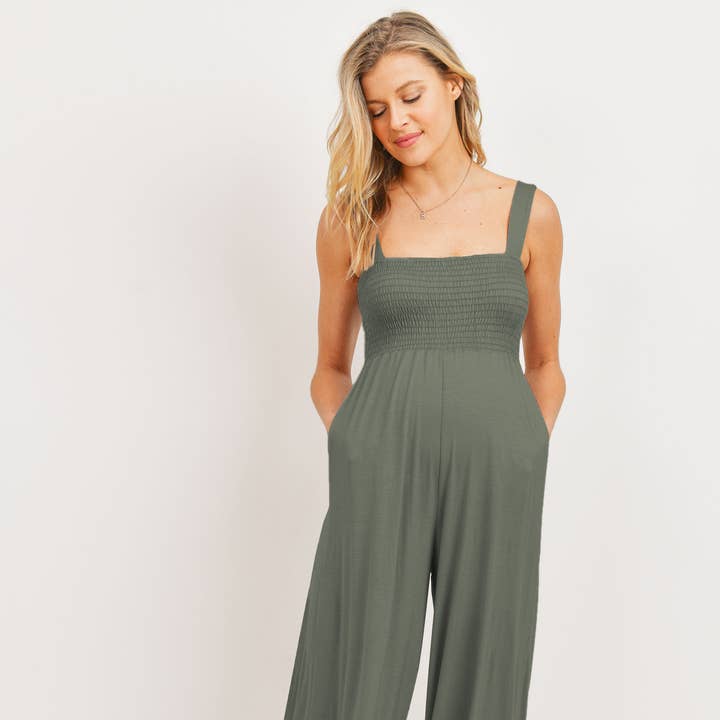 Ærmeløs Smocket Ventebuksedragt med Vide Ben for engroshandel hos Hello Miz