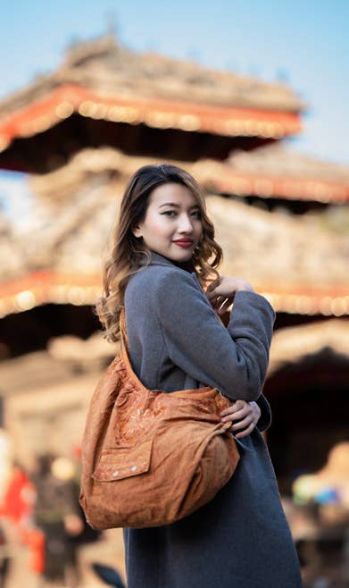 Earth Divas – wholesale Shoulder bag – women's –  Light Brown Stonewashed Cotton Duffle | Embroidered2