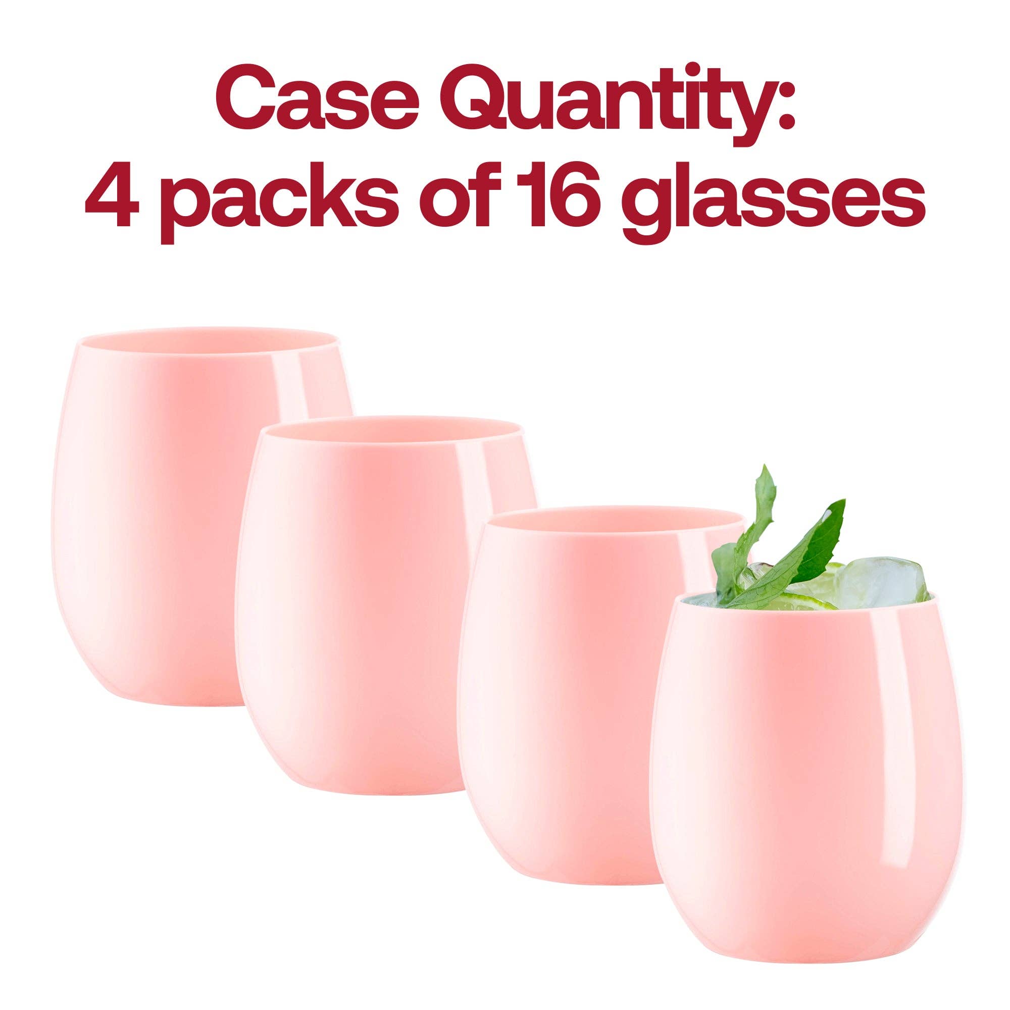 Smarty had a Party - Wholesale Wine Glass - 12 oz. Pink Elegant Stemless Plastic Wine Glasses - 16 pcs4