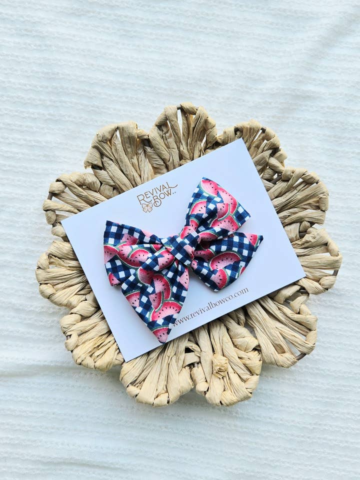 Lazo grande hecho a mano / Cuadros de sandía / Lazo de verano para venta al por mayor de Revival Bow Co.