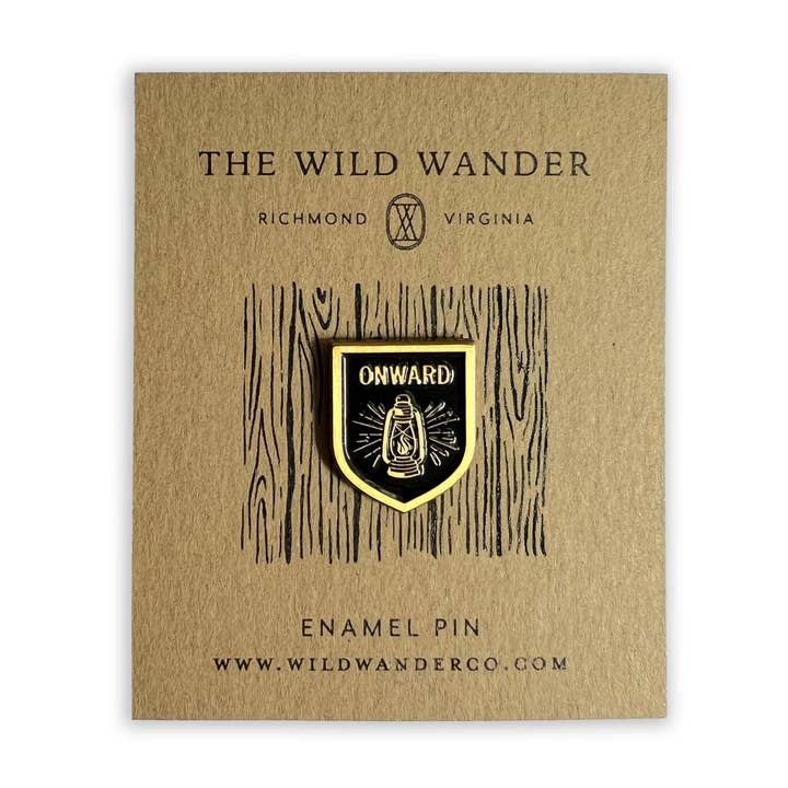 Onward Camp Lantern Enamel Pin for wholesale by The Wild Wander
