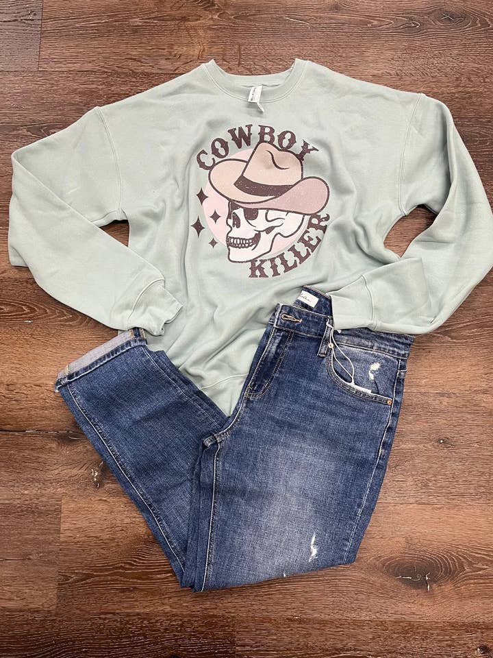 Chandail à col rond à motif Cowboy Killer pour la vente par C&L Tees