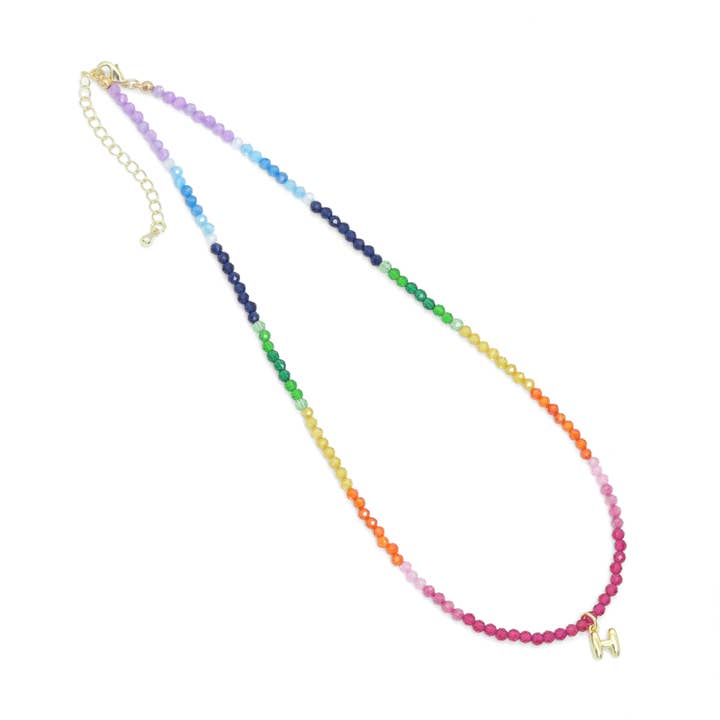 Rainbow Mixed Gemstone beads Initial Necklace, sku#EF815 for wholesale by BestBeads&Beyond