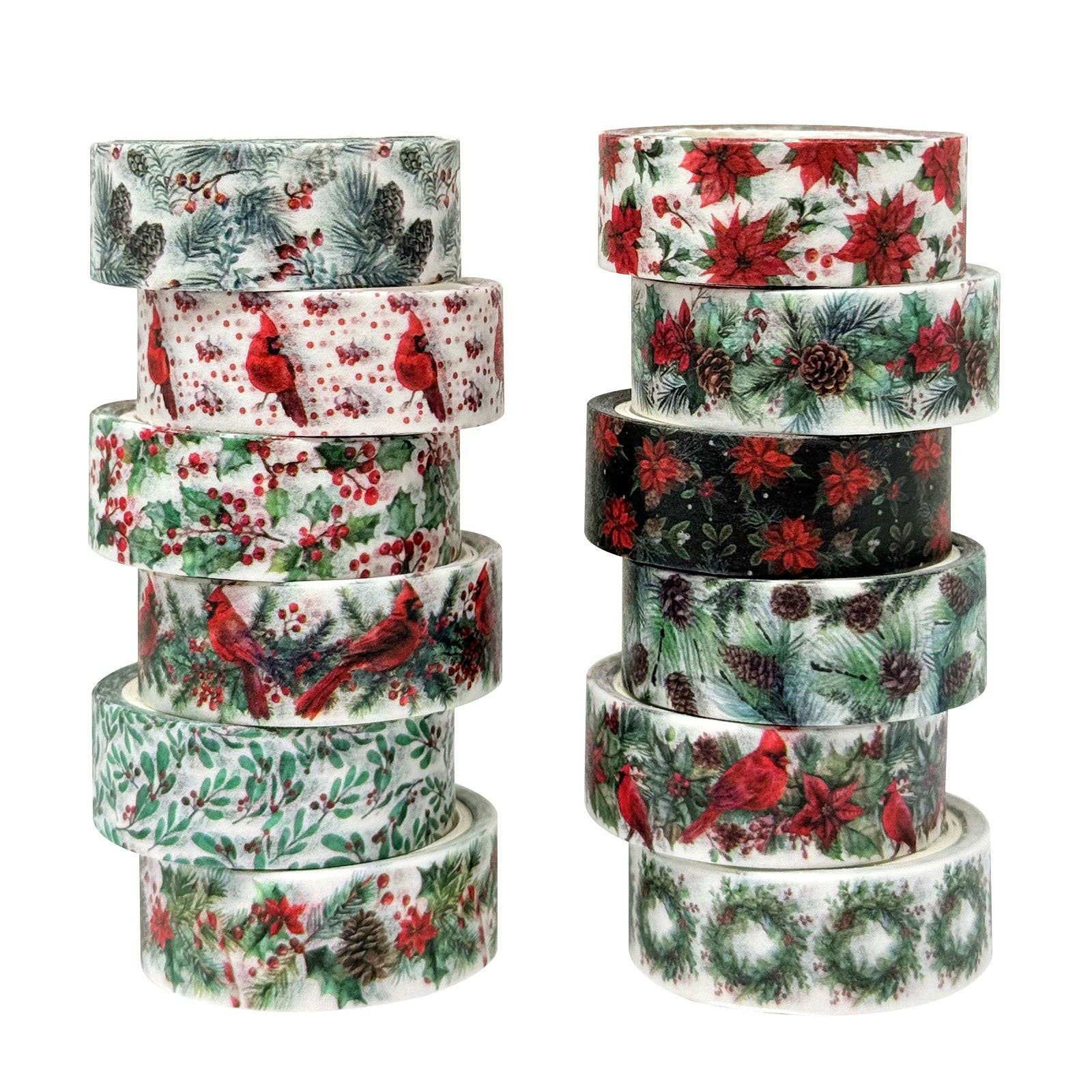 Wrapables.com - Vente Rubans adhésifs Washi - Ruban adhésif Wrapables, 12 pièces, à motif de feuillage festif et de Noël0