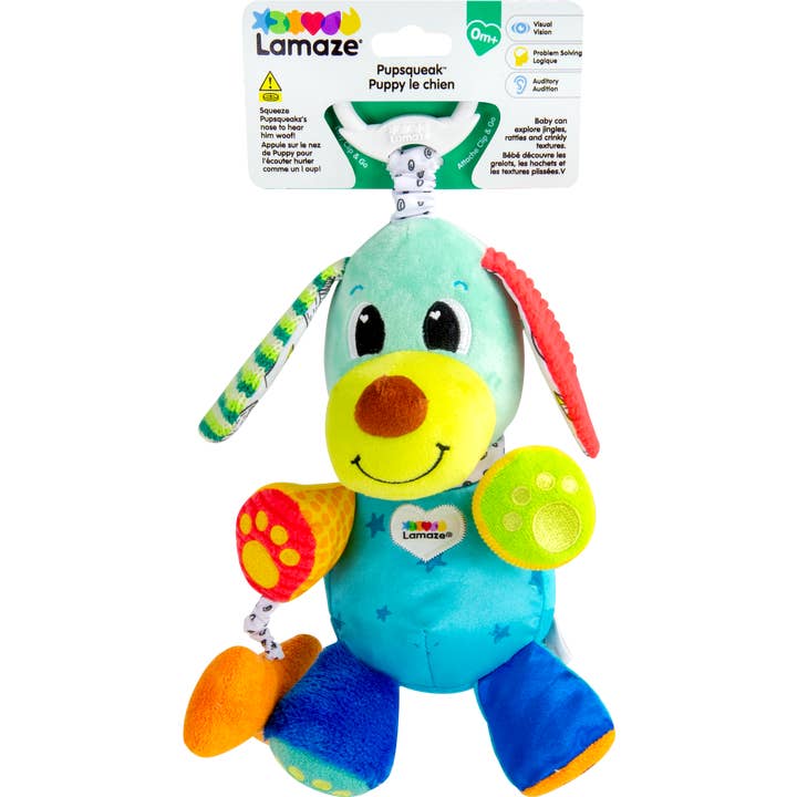 Fat Brain Toy Co. - Wholesale Stuffed/Plush Toy - Kids & Baby - Lamaze Pupsqueak Clip & Go Stroller Toy