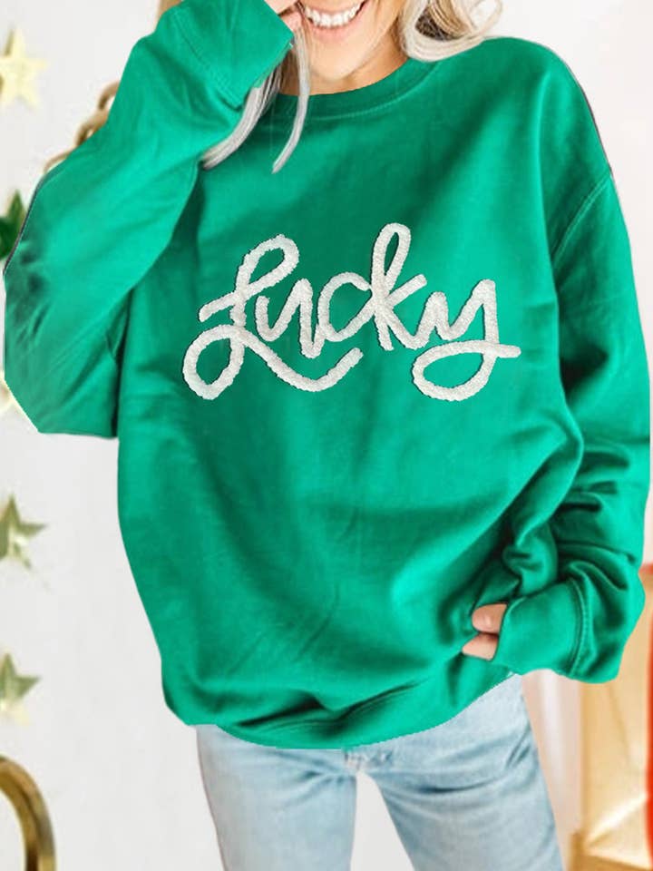 Demi Lucky Chenille broderet pullover-sweatshirt for engroshandel hos Threaded Pear