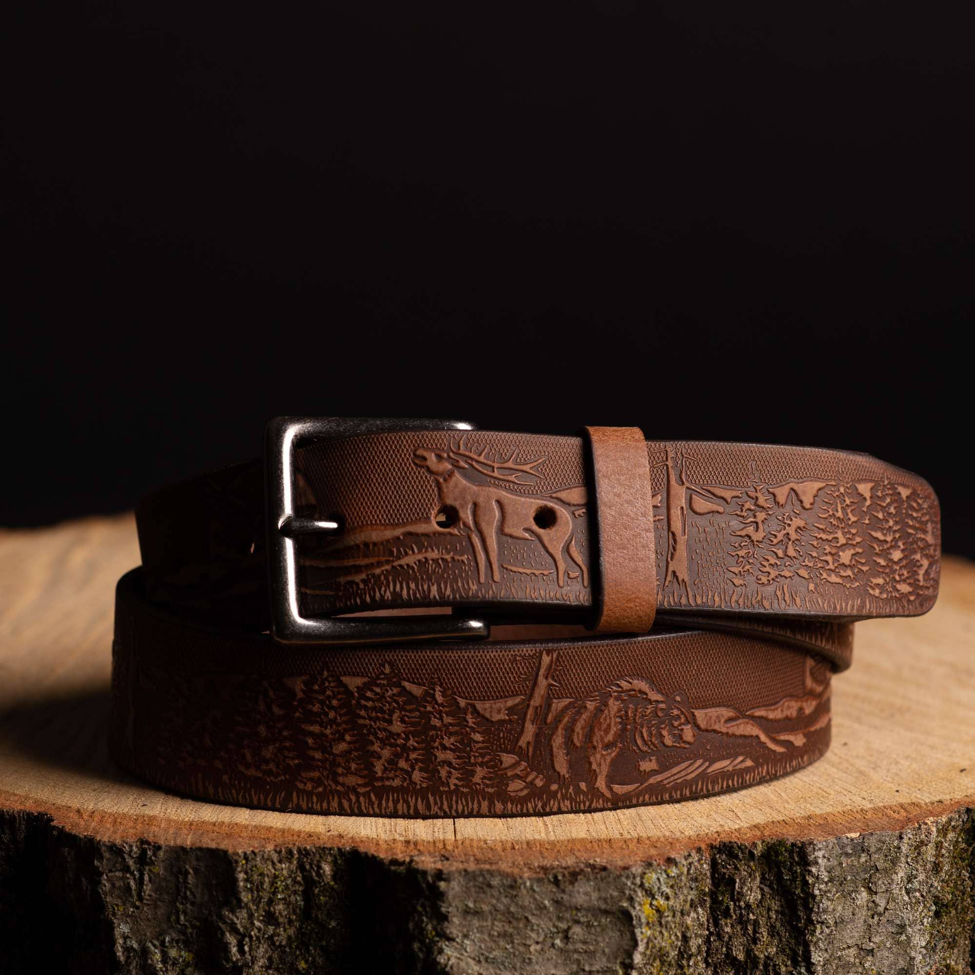 NAB LEATHER – wholesale Belt – Unisex – The Wildlife Belt - Cognac Embossed Full Grain Leather Belt Made in Canada5